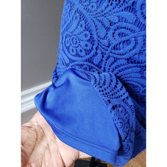 Jessica Howard Shift Dress Women's Size 8 Blue Lined Sleeveless Open Weave Lace - Picture 5 of 12